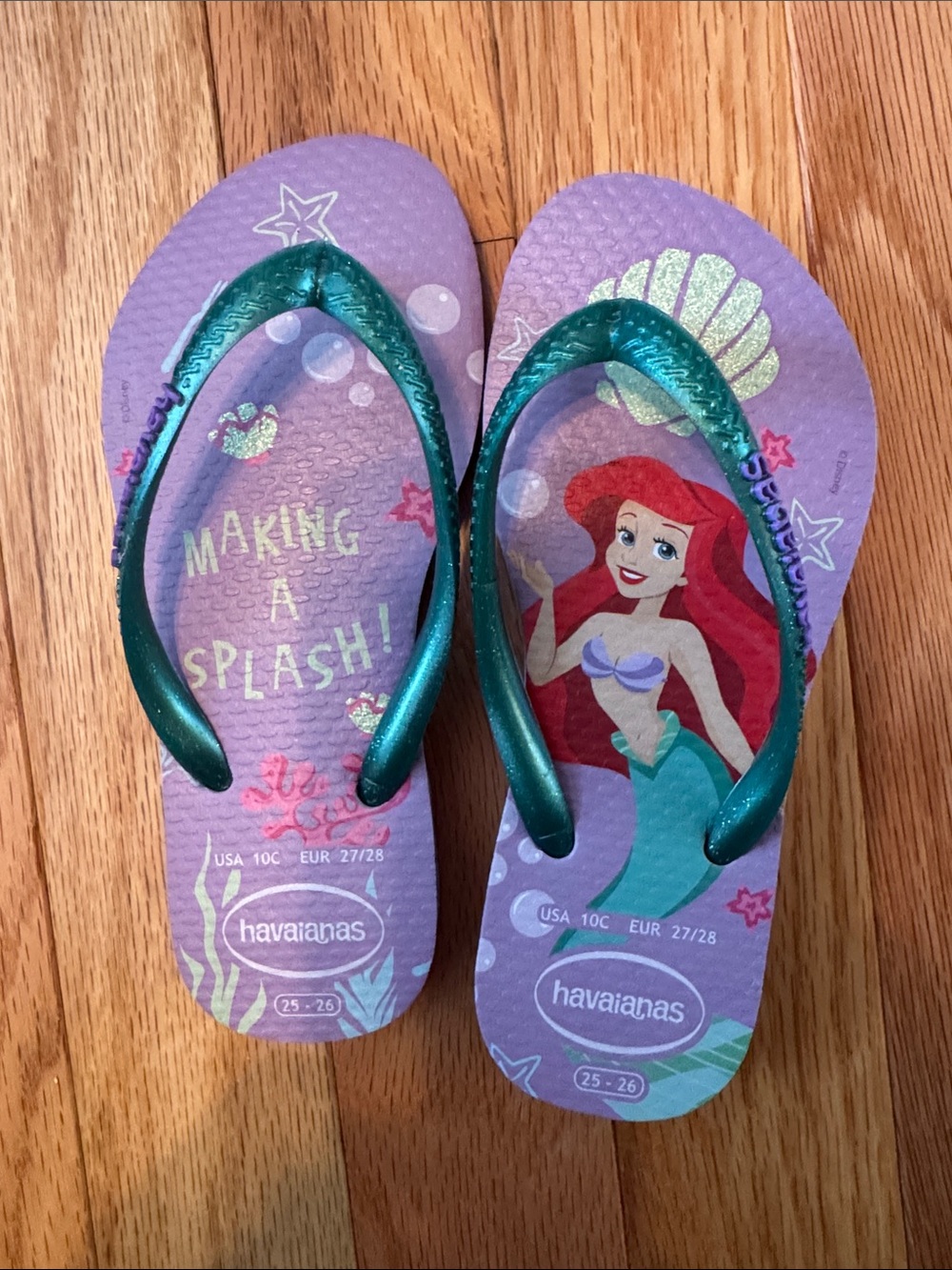 Havaianas Kids Purple Flip Flops with Teal Metallic Straps and Ariel